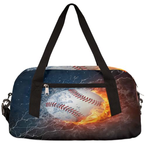 Baseballball, Feuer, Wasser, Kinder, Duffle-Tasche, Mädchen, Tanztasche, leicht, wasserabweisend, faltbar, Sport, Turnbeutel, Wochenende, Übernachtung, Übernachtung, Handgepäck, Reisetasche für Jungen von cfpolar