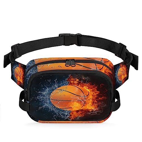 Basketball Ball In Fire And Water Fanny Pack for Men Women, Waterproof Travel Square Waist Bag Pack, Crossbody Chest Belt Bum Sling Shoulder Bag Purse for Travel Hiking Cycling Running, Multi152, von cfpolar