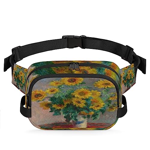 Bauchtasche mit Blumenmotiv und Sonnenblumen-Ölgemälde, für Männer und Frauen, wasserdicht, für Reisen, Wandern, Radfahren, Laufen, Multi8, 9x2.5x6.1 in von cfpolar