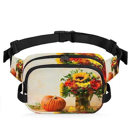 Bauchtasche mit Herbstkürbis-Sonnenblumen für Männer und Frauen, modische Crossbody-Gürteltaschen, quadratische Hüfttasche mit verstellbarem Riemen für Reisen, Wandern, Workout, Radfahren, Laufen von cfpolar