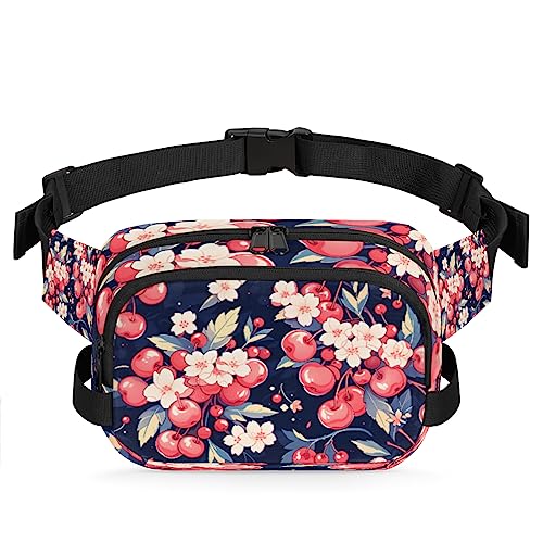 Bauchtasche mit Kirschfrucht-Blume für Männer und Frauen, modische Crossbody-Gürteltaschen, quadratische Hüfttasche mit verstellbarem Riemen für Reisen, Wandern, Workout, Radfahren, Laufen von cfpolar