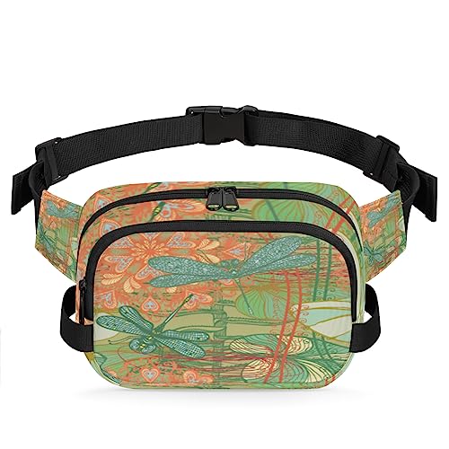 Bauchtasche mit Libelle mit Blume für Männer und Frauen, wasserdicht, für Reisen, Wandern, Radfahren, Laufen, Multi172, 9x2.5x6.1 in von cfpolar