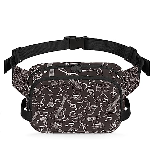 Bauchtasche mit Musikinstrumenten im Doodle-Stil für Männer und Frauen, modische Crossbody-Gürteltaschen, quadratische Hüfttasche mit verstellbarem Riemen für Reisen, Wandern, Workout, Radfahren, von cfpolar