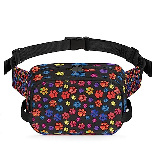 Bauchtasche mit Regenbogen-Tierpfotenabdruck für Männer und Frauen, modische Crossbody-Gürteltaschen, quadratische Hüfttasche mit verstellbarem Riemen für Reisen, Wandern, Workout, Radfahren, Laufen von cfpolar