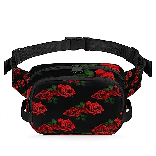 Bauchtasche mit Rosenblüten, für Herren und Damen, modische Crossbody-Gürteltaschen, quadratische Hüfttasche mit verstellbarem Riemen für Reisen, Wandern, Workout, Radfahren, Laufen von cfpolar