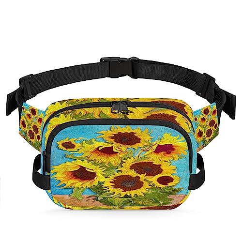 Bauchtasche mit Sonnenblumen-Motiv, blauer Hintergrund, für Männer und Frauen, wasserdicht, für Reisen, Wandern, Radfahren, Laufen, Multi75, 9x2.5x6.1 in von cfpolar