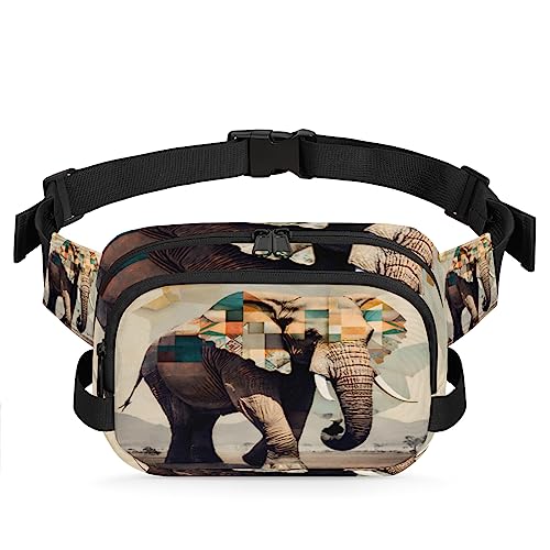 Bauchtasche mit abstraktem Porträt, Elefant, für Männer und Frauen, modische Crossbody-Gürteltaschen, quadratische Hüfttasche mit verstellbarem Riemen für Reisen, Wandern, Workout, Radfahren, Laufen von cfpolar