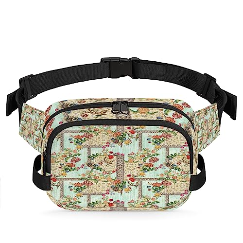 Bauchtasche mit ethnischem Paisleymuster und Blumenmuster, für Herren und Damen, modische Crossbody-Gürteltaschen, quadratische Hüfttasche mit verstellbarem Riemen für Reisen, Wandern, Workout, von cfpolar