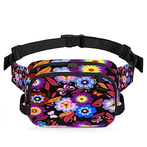 Bauchtasche mit ethnischem Tier, Schmetterling, Blumen, Blumen, für Männer und Frauen, modische Crossbody-Gürteltaschen, quadratische Hüfttasche mit verstellbarem Riemen für Reisen, Wandern, Workout, von cfpolar