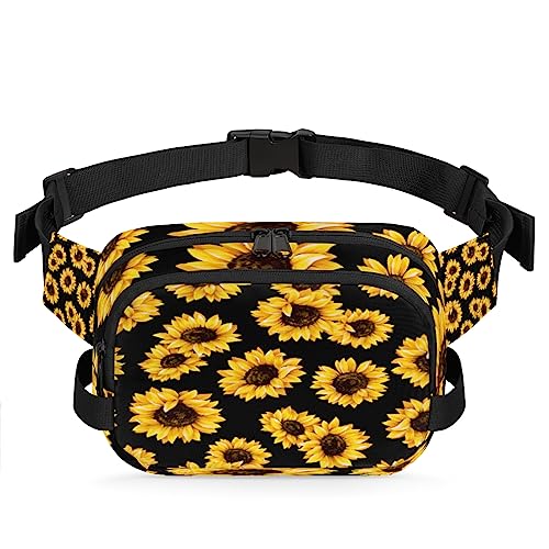 Bauchtasche mit gelber Sonnenblume und schwarzem Hintergrund, für Herren und Damen, wasserdicht, für Reisen, Wandern, Radfahren, Laufen, Multi68, 9x2.5x6.1 in von cfpolar