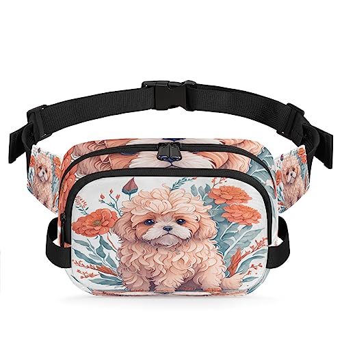 Bauchtasche mit niedlichem Hundeblumen-Motiv in Aquarellfarben, für Männer und Frauen, wasserdicht, für Reisen, quadratische Hüfttasche, Umhängetasche, Brustgürtel, Bauchschlinge, Schultertasche, von cfpolar