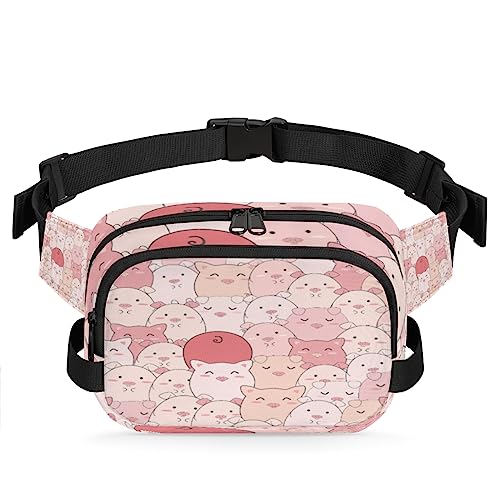 Bauchtasche mit niedlichem Tiermotiv, rosa Katzengesicht, für Männer und Frauen, wasserdicht, für Reisen, Wandern, Radfahren, Laufen, Multi198, 9x2.5x6.1 in von cfpolar