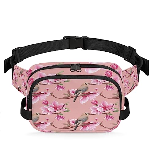 Bauchtasche mit rosa Blumen und Vögeln für Männer und Frauen, wasserdicht, für Reisen, Wandern, Radfahren, Laufen, Multi112, 9x2.5x6.1 in von cfpolar