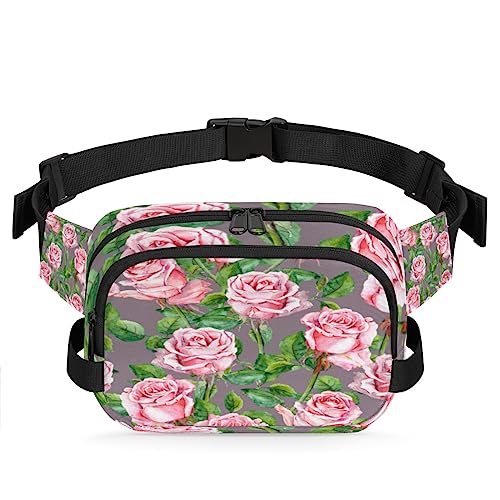 Bauchtasche mit rosa Rosenblüten in Aquarellfarben für Männer und Frauen, wasserdicht, für Reisen, Wandern, Radfahren, Laufen, Multi25, 9x2.5x6.1 in von cfpolar