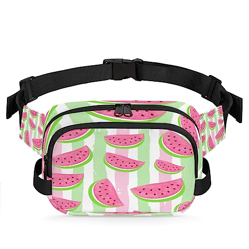 Bauchtasche mit rosa Wassermelone gestreiftem Hintergrund, für Herren und Damen, wasserdicht, für Reisen, Wandern, Radfahren, Laufen, Multi91, 9x2.5x6.1 in von cfpolar