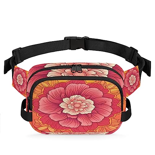 Bauchtasche mit rosa und orangefarbenen Blumen für Männer und Frauen, wasserdicht, für Reisen, Wandern, Radfahren, Laufen, Multi31, 9x2.5x6.1 in von cfpolar