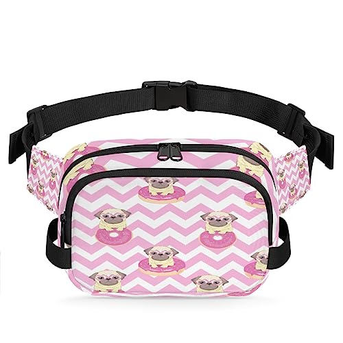 Bauchtasche mit süßem Hund, rosa und weiß, gewellt, für Männer und Frauen, wasserdicht, für Reisen, Wandern, Radfahren, Laufen, Multi145, 9x2.5x6.1 in von cfpolar