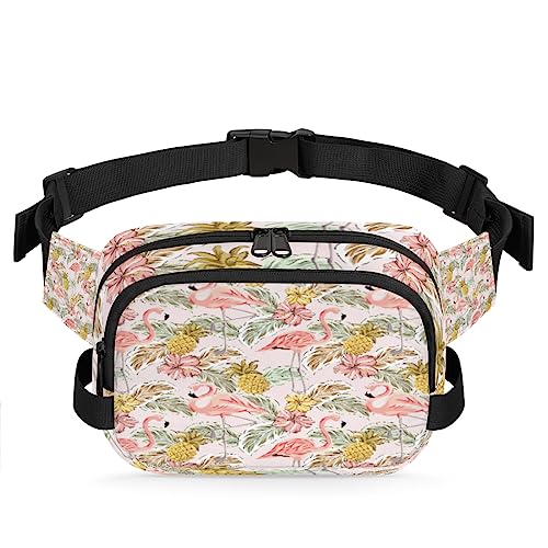 Bauchtasche mit tropischem Flamingo-Ananas, Hibiskus für Männer und Frauen, modische Crossbody-Gürteltaschen, quadratische Hüfttasche mit verstellbarem Riemen für Reisen, Wandern, Workout, Radfahren, von cfpolar