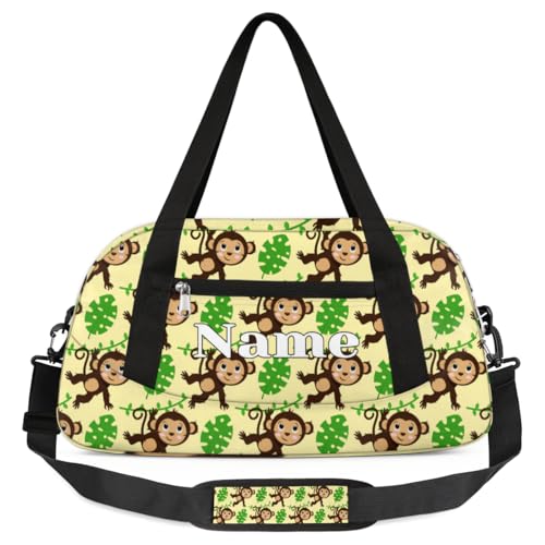 Benutzerdefinierte Name Kinder Duffle Bag Personalisierte Mädchen Tanztasche Leicht Wasserabweisend Faltbare Sport Gym Bag Weekender Übernachtung Übernachtung Carry On Reisetasche für Jungen Mädchen, Affe Custom von cfpolar