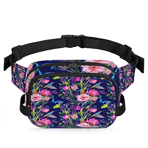 Birds Kingfisher Lotus Flowers Fanny Pack for Men Women, Fashionable Crossbody Belt Bags Square Waist Pack with Adjustable Strap for Travel Hiking Workout Cycling Running von cfpolar