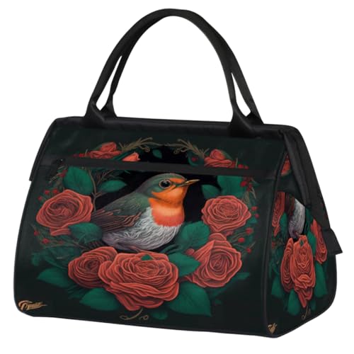 Birds Rose Flowers Gym Bag for Women Men, Travel Sports Duffel Bag with Trolley Sleeve, Waterproof Sports Gym Bag Weekender Overnight Bag Carry On Tote Bag for Gym Sport Travel, Vögel Rose Blumen, von cfpolar