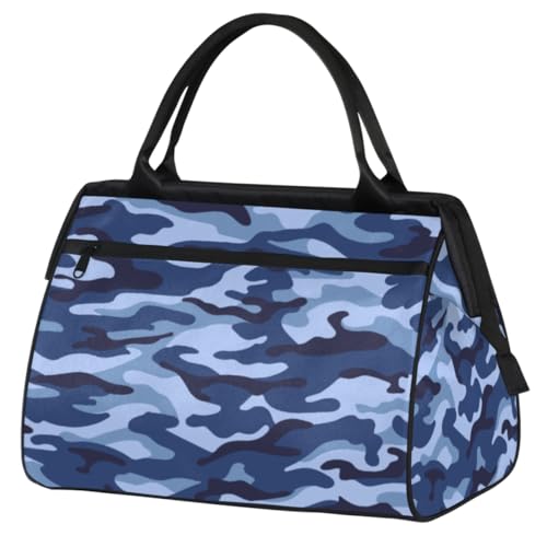 Blaue Camouflage-Turntasche für Damen und Herren, Reise-Sporttasche mit Trolleyhülle, wasserdichte Sporttasche, Weekender, Übernachtungstasche, Tragetasche für Reisen, Fitnessstudio, Sport, blau von cfpolar