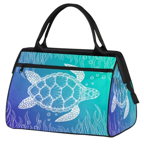 Blue Ocean Sea Turtle Seetang Gym Bag for Women Men, Travel Sports Duffel Bag with Trolley Sleeve, Waterproof Sports Gym Bag Weekender Overnight Bag Carry On Tote Bag for Travel Gym Sport, Blue Ocean von cfpolar