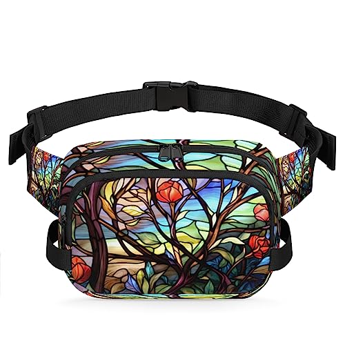 Blumen Zweige Glas Hintergrund Fanny Pack für Männer Frauen, wasserdichte Reise Quadratische Hüfttasche Pack, Crossbody Brustgurt Bum Sling Umhängetasche Geldbörse für Reisen Wandern Radfahren Laufen, von cfpolar