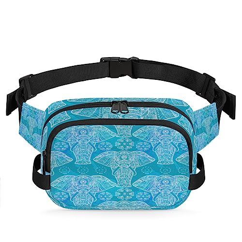 Bohemian Elephant Flower Fanny Pack for Men Women, Fashionable Crossbody Belt Bags Square Waist Pack with Adjustable Strap for Travel Hiking Workout Cycling Running von cfpolar