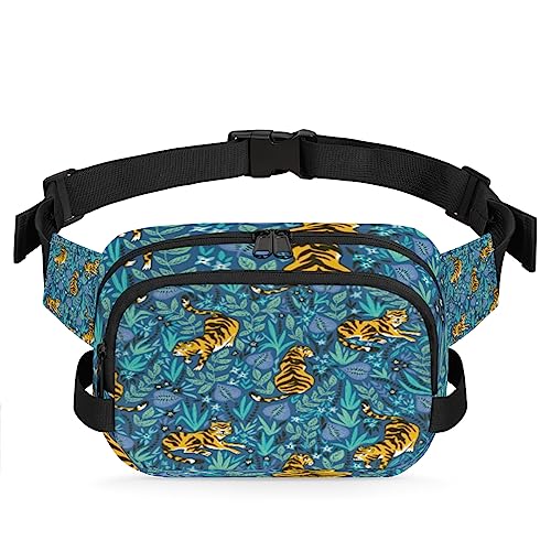 Bohemian Tiger Leaves Fanny Pack for Men Women, Fashionable Crossbody Belt Bags Square Waist Pack with Adjustable Strap for Travel Hiking Workout Cycling Running von cfpolar