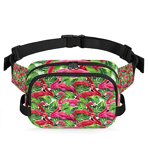 Bright Flamingo Palm Leaves Fanny Pack for Men Women, Fashionable Crossbody Belt Bags Square Waist Pack with Adjustable Strap for Travel Hiking Workout Cycling Running von cfpolar