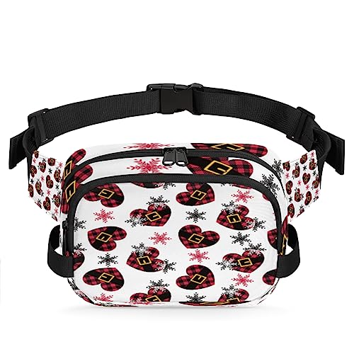 Buffalo Plaid Love Heart Santa Belt Fanny Pack for Men Women, Fashionable Crossbody Belt Bags Square Waist Pack with Adjustable Strap for Travel Hiking Workout Cycling Running von cfpolar