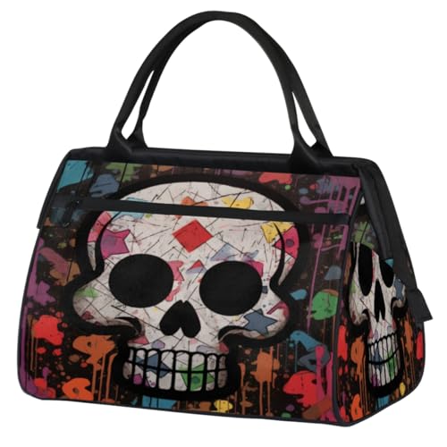 Bunte Art coole Totenkopf-Turntasche für Damen und Herren, Reise-Sporttasche mit Trolleyhülle, wasserdichte Sporttasche, Wochenend-Übernachtungstasche, Tragetasche für Reisen, Fitnessstudio, Sport, von cfpolar