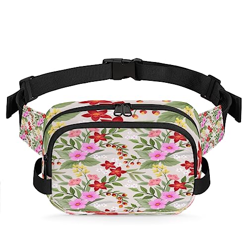 Bunte Blumen Blätter Bauchtasche für Männer Frauen, wasserdichte Reise quadratische Hüfttasche Pack, Crossbody Brustgurt Bauchschlinge Schultertasche Geldbörse für Reisen Wandern Radfahren Laufen, von cfpolar