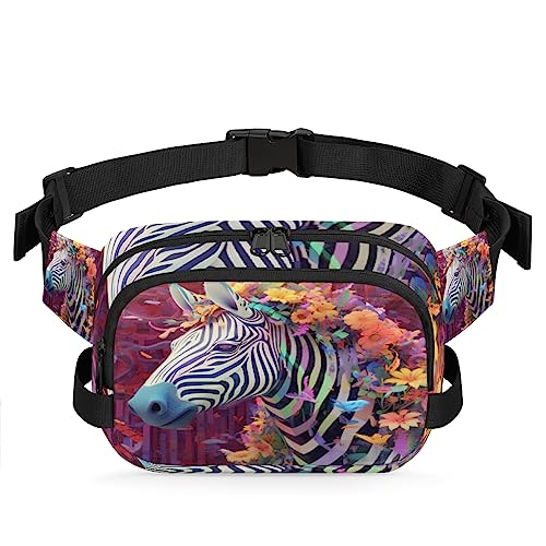 Bunte Blumen Zebra Bauchtasche für Männer Frauen, wasserdichte Reise Quadratische Hüfttasche Pack, Crossbody Brustgurt Bauchschlinge Schultertasche Geldbörse für Reisen Wandern Radfahren Laufen, von cfpolar