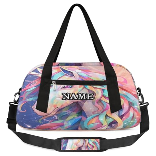 Bunte Einhorn-Tier-Illustration, personalisierte Kinder-Reisetasche, Sporttasche, Teenager, Reisen, Gymnastik, Wochenender, Übernachtungstasche, Handgepäcktasche für Jungen und Mädchen, Farbe: 331, S von cfpolar