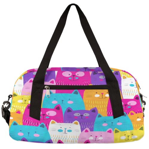 Bunte Katzen Gesicht Kinder Duffle Bag Mädchen Tanztasche Leicht Wasserabweisend Faltbar Sport Gym Bag Weekender Übernachtung Übernachtung Handgepäck Reisetasche für Jungen Mädchen von cfpolar