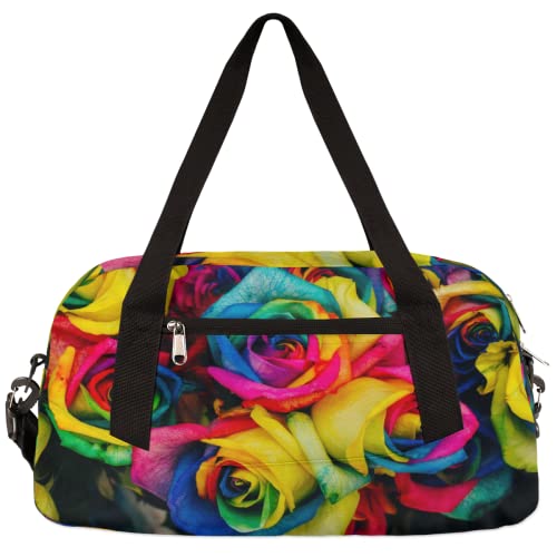 Bunte Rosenblüten Kinder Duffle Bag Mädchen Tanztasche Leicht Wasserabweisend Faltbar Sport Gym Bag Weekender Übernachtung Übernachtung Handgepäck Reisetasche für Jungen Mädchen von cfpolar