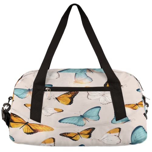 Bunte Schmetterling Sonnenschein Kinder Duffle Bag Mädchen Tanztasche Leicht Wasserabweisend Faltbar Sport Gym Bag Weekender Übernachtung Übernachtung Handgepäck Reisetasche für Jungen Mädchen von cfpolar