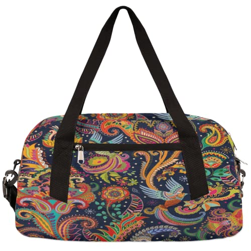 Bunte Vögel Paisley Kinder Duffle Bag Mädchen Tanztasche Leicht Wasserabweisend Faltbar Sport Gym Bag Weekender Übernachtung Übernachtung Handgepäck Reisetasche für Jungen Mädchen von cfpolar