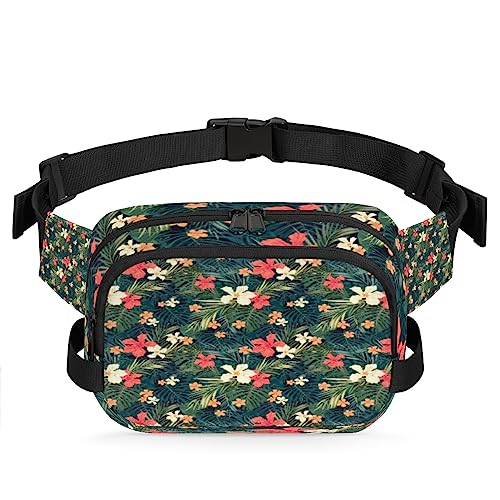 Bunte hawaiianische tropische Hibiskusblumen-Bauchtasche für Männer und Frauen, modische Crossbody-Gürteltaschen, quadratische Hüfttasche mit verstellbarem Riemen für Reisen, Wandern, Workout, von cfpolar