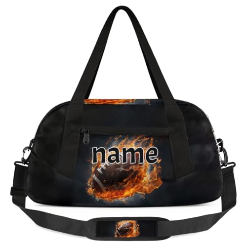 Burning American Football-Tasche für Kinder, personalisierbar, leicht, wasserabweisend, faltbar, für Jungen, Sport, Turnbeutel, Wochenender, Übernachtung, Übernachtung, Handgepäck, Reisetasche, von cfpolar