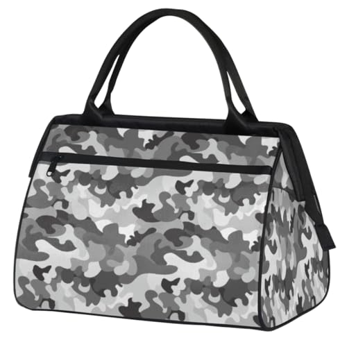 Camo Grau Camouflage Turnbeutel für Damen Herren, Reise Sport Duffel Bag mit Trolleyhülle, wasserdichte Sport Gym Bag Weekender Übernachtung Tasche Carry On Tote Bag für Reisen Gym Sport, Camo Grau von cfpolar