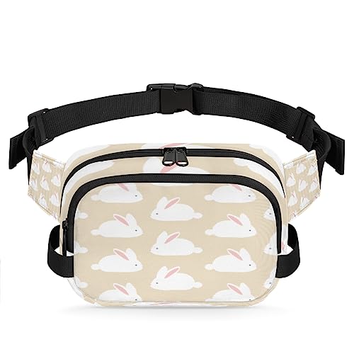 Cartoon Cute White Bunny Fanny Pack for Men Women, Fashionable Crossbody Belt Bags Square Waist Pack with Adjustable Strap for Travel Hiking Workout Cycling Running von cfpolar