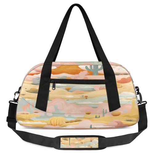 Cartoon Sandy Desert Cactus Kinder-Duffle-Tasche, leicht, wasserabweisend, faltbar, Sport, Turnbeutel, Wochenender, Übernachtung, Handgepäcktasche für Schule, Praxis, Reisen, Jungen und Mädchen, von cfpolar