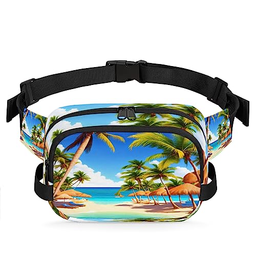 Cartoon Sommer Sunny Beach Fanny Pack für Männer Frauen, modische Crossbody-Gürteltaschen, quadratische Hüfttasche mit verstellbarem Gurt für Reisen, Wandern, Workout, Radfahren, Laufen von cfpolar