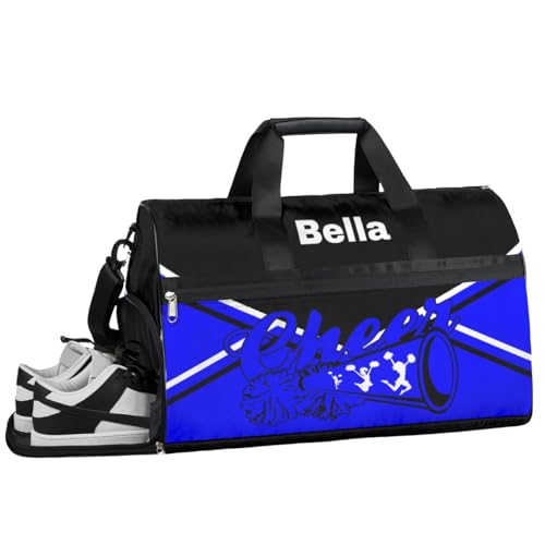 Cheerleading Cheer Turnbeutel für Mädchen und Frauen, personalisierbar, mit individuellem Namen, Sporttasche, Reisetasche, Tanztasche, Wochenendtasche, Übernachtungstasche, Cheer Cheerleading Blue, von cfpolar