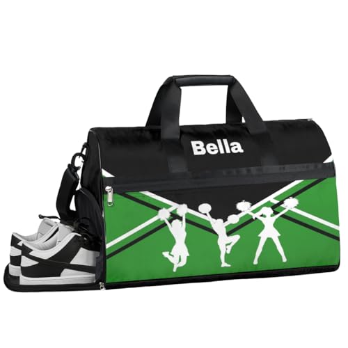 Cheerleading Cheer Turnbeutel für Mädchen und Frauen, personalisierbar, mit individuellem Namen, Sporttasche, Reisetasche, Tanztasche, Wochenendtasche, Übernachtungstasche, Cheer Dance Green, 19.7x von cfpolar