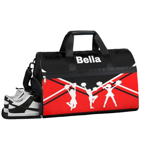 Cheerleading Cheer Turnbeutel für Mädchen und Frauen, personalisierbar, mit individuellem Namen, Sporttasche, Reisetasche, Tanztasche, Wochenendtasche, Übernachtungstasche, Cheer Dance Red, 19.7x 9.9x von cfpolar