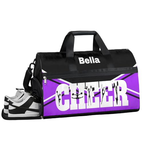 Cheerleading Cheer Turnbeutel für Mädchen und Frauen, personalisierbar, mit individuellem Namen, Sporttasche, Reisetasche, Tanztasche, Wochenendtasche, Übernachtungstasche, Cheerleading Cheer Purple, von cfpolar